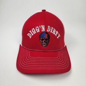 Diggin Dirty Skull Trucker Hat Red White Mesh Snapback Richardson 112 Cap